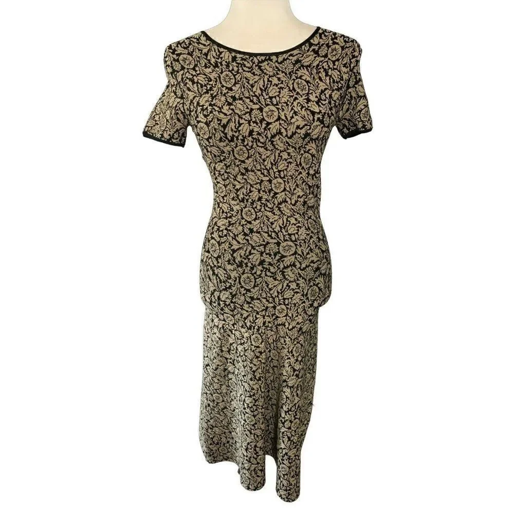 michael kors womens beige black short sleeve Sweater midi dress Xxs 00